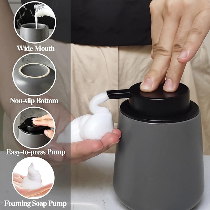 BosilunLife Foaming Soap Dispenser Large Recycled Ceramic Eco-Clay