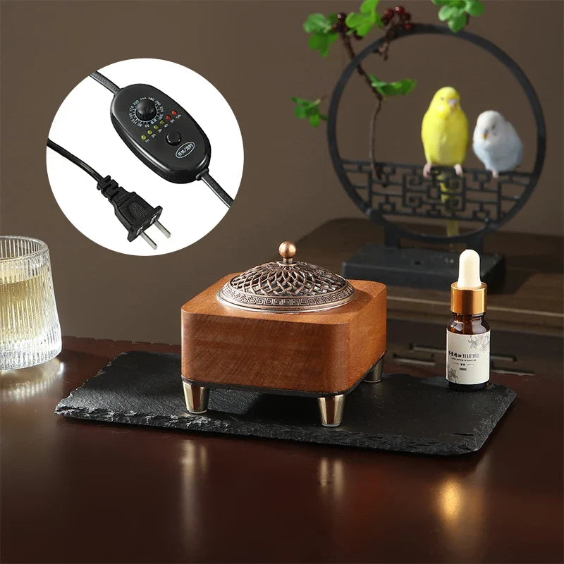 Electronic Incense Burner Wooden Essential Oil Burner Timing Adjustable Temperature Wax Melts Warmer Agarwood Incense Burner